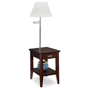 leick laurent pewter end table with lamp in chocolate cherry