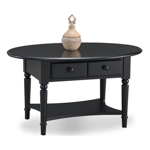Leick Coastal Notions Oval 1 Drawer Wood Coffee Table with Shelf in Swan Black