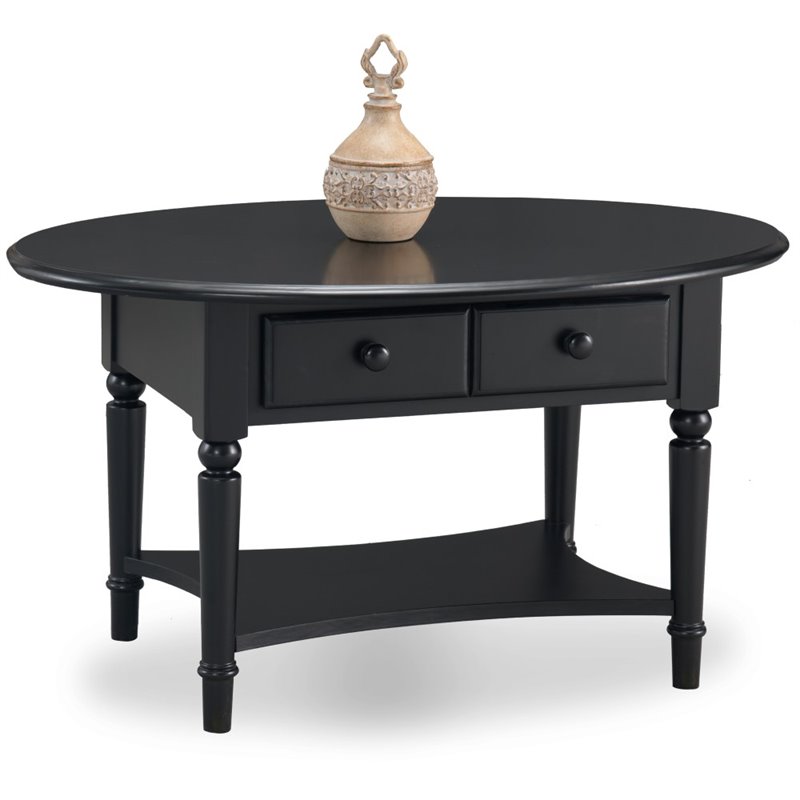 Leick Coastal Notions Oval 1 Drawer, Black Side Table With Drawer And Shelf