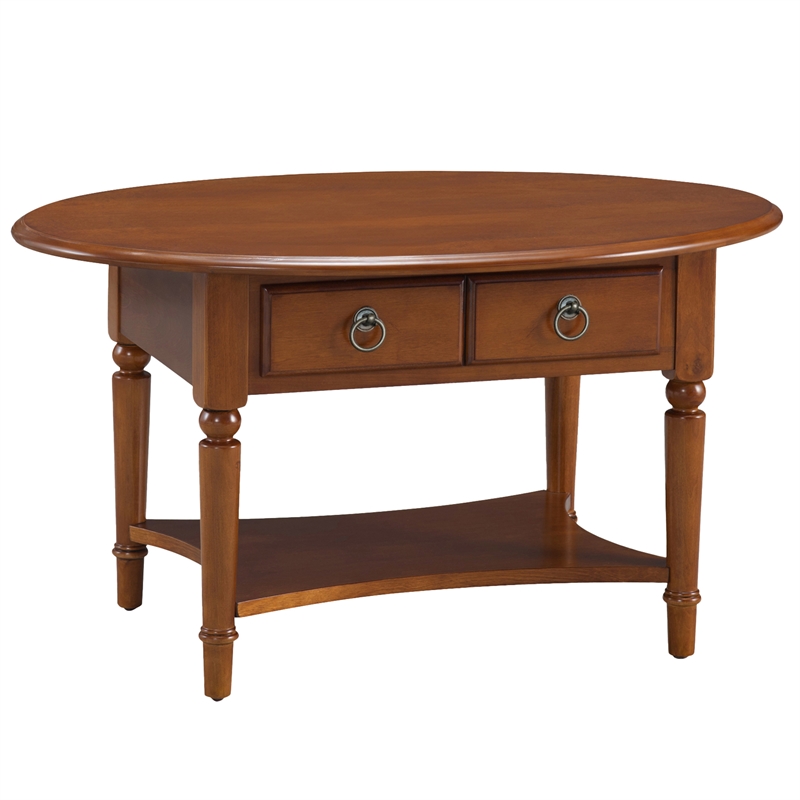 Leick Coastal Notions Oval 1 Drawer Wood Coffee Table in Pecan/Espresso