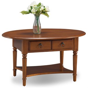 Leick Coastal Notions Oval 1 Drawer Wood Coffee Table in Pecan/Espresso