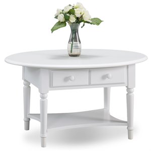Leick Coastal Notions Oval 1 Drawer Wood Coffee Table with Shelf in Orchid White