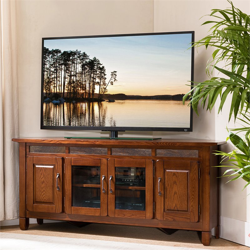 Leick Riley Holliday 57" Corner TV Stand in Rustic Autumn