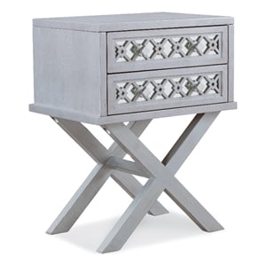 Leick Furniture Solid Wood 2 Drawer Diamond Mirrored Accent End Table in Silver