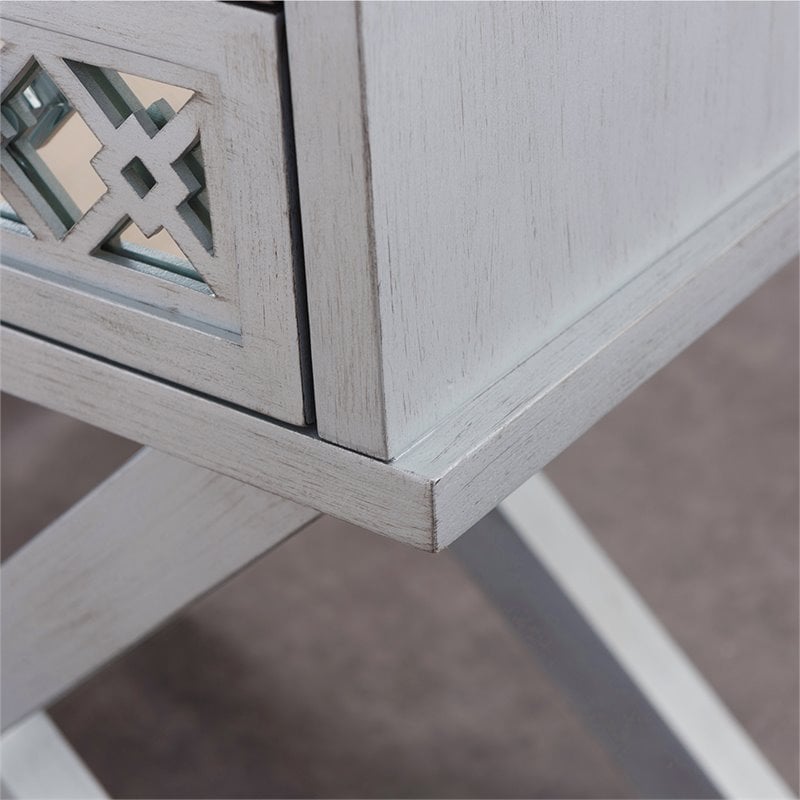 Leick Furniture Solid Wood 2 Drawer Diamond Mirrored Accent End Table in Silver