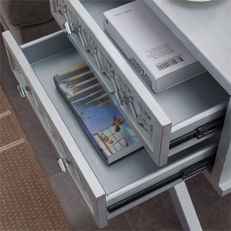 Leick Furniture Solid Wood 2 Drawer Diamond Mirrored Accent End Table in Silver