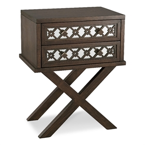 Leick Furniture 2 Drawer Diamond Mirrored Accent Solid Wood End Table in Walnut