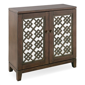 Leick Furniture Solid Wood Accent Chest with Diamond Mirrored Doors in Walnut