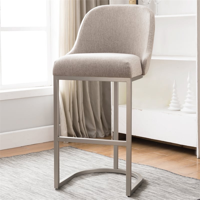 Leick Favorite Finds Barrel Back Metal Bar Stool Set in Oatmeal/Off White