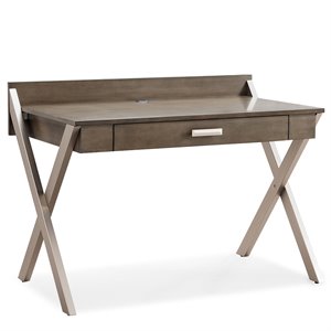 leick home computer desk in smoke gray and brushed nickel