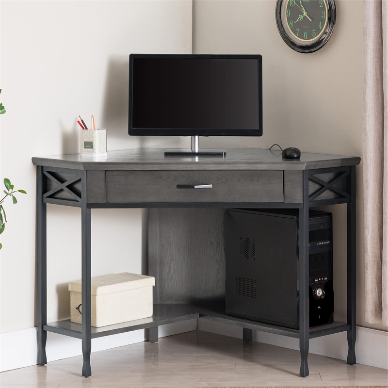 Leick Home Chisel & Forge Corner Computer/Writing Desk in Matte Black Metal Base