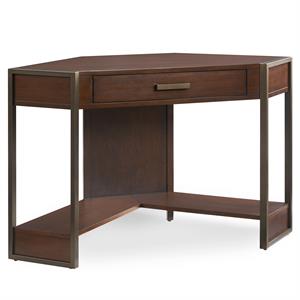 leick home riley holliday metal and wood corner desk in espresso