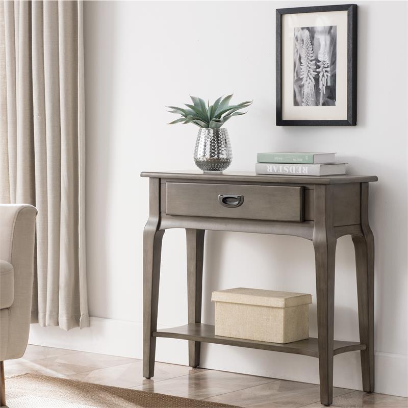 Leick Home Stratus Solid Wood Hall Console Table with Drawer in Gray