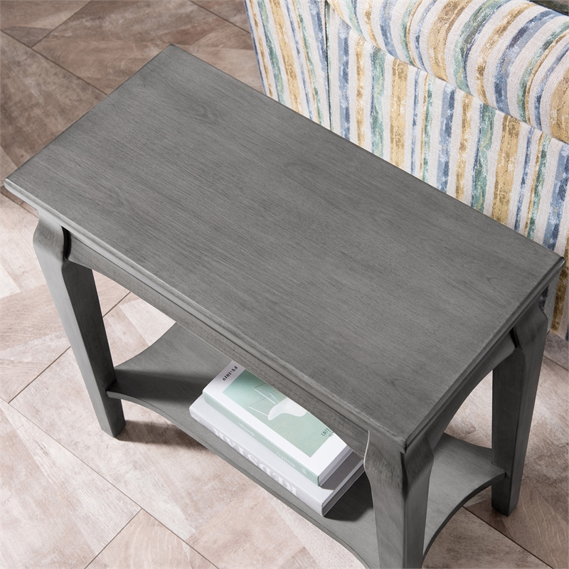 Leick Home Stratus Solid Wood Narrow Side End Table with Shelf in Smoke Gray