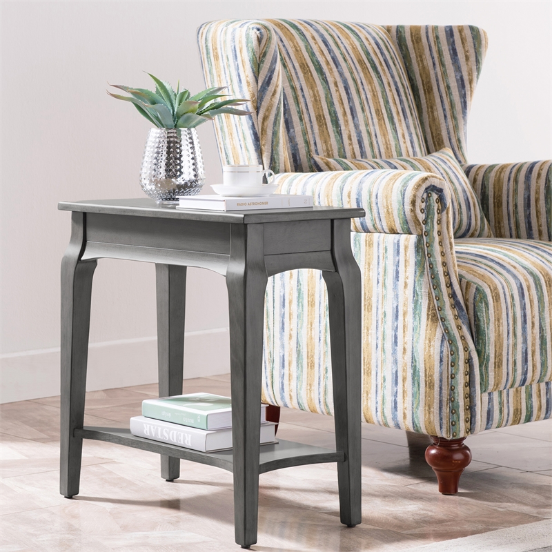 Leick Home Stratus Solid Wood Narrow Side End Table with Shelf in Smoke Gray