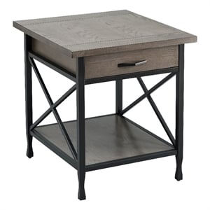 leick furniture chisel & forge x-design wood and metal end table in smoky gray oak