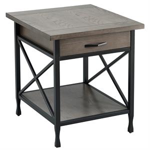 leick home chisel & forge x-design wood and metal end table in smoky gray oak