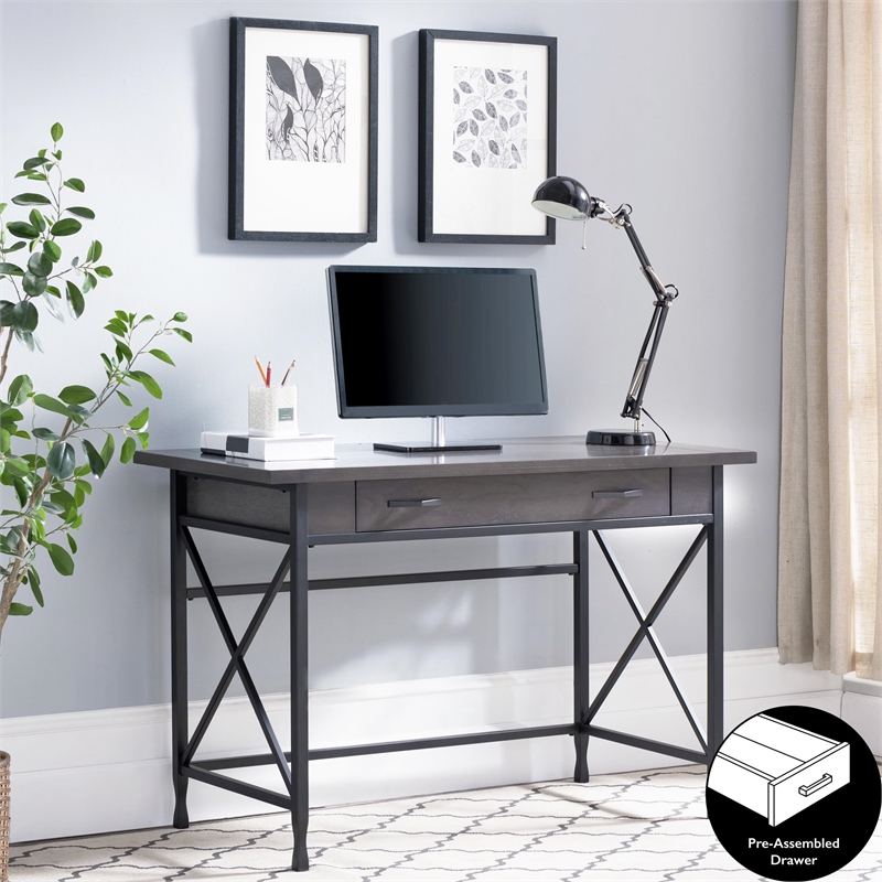 Leick Home Chisel & Forge Writing/Computer Desk in Matte Black Metal Base