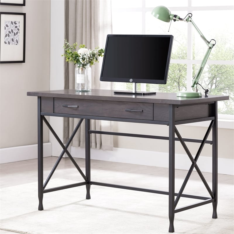 Leick Home Chisel & Forge Writing/Computer Desk in Matte Black Metal Base