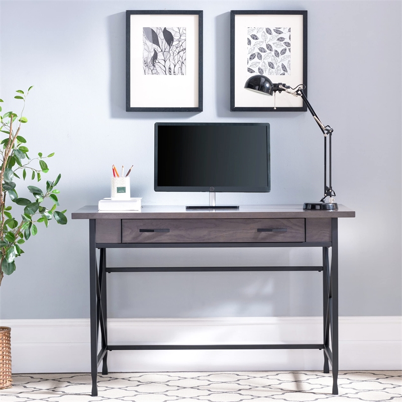 Leick Home Chisel & Forge Writing/Computer Desk in Matte Black Metal Base
