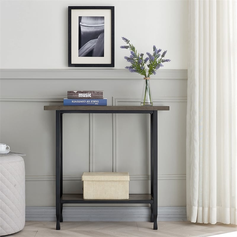Leick Home Chisel & Forge X-Design Wood Hall Console in Smoky Gray Oak