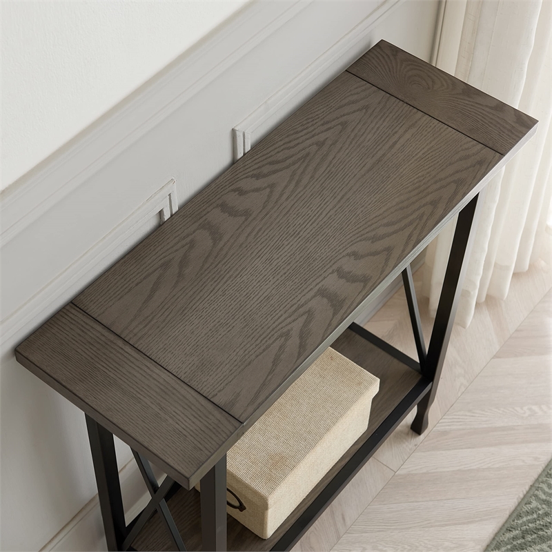 Leick Home Chisel & Forge X-Design Wood Hall Console in Smoky Gray Oak