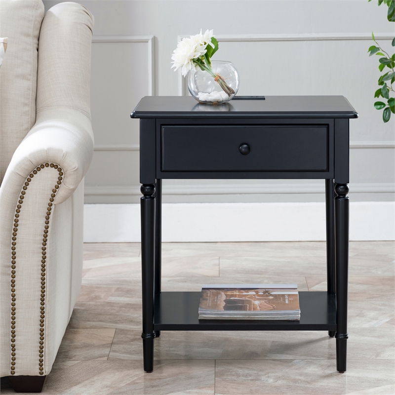 Leick Home Coastal Notions Wood Nightstand with AC/USB Charger in Black