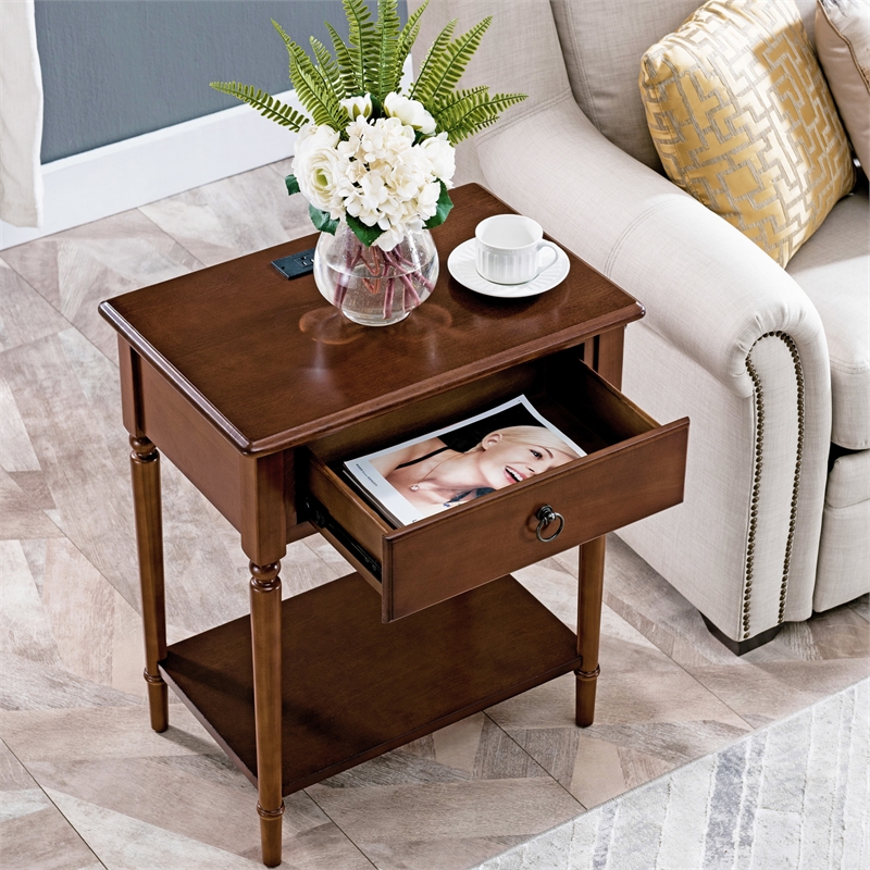 Leick Home Coastal Notions Wood Nightstand with AC/USB Charger in Oak