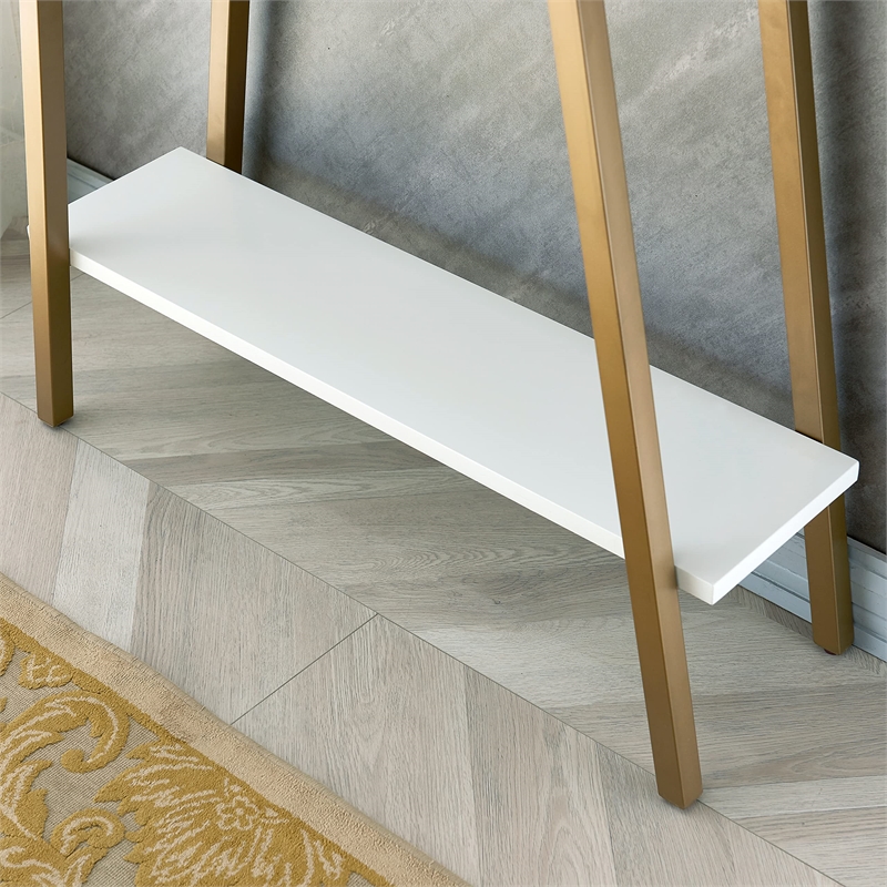 Leick Home Empiria Wood Hall Console in White with Gold Metal Base