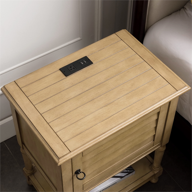 Leick Home Favorite Finds Nightstand with Top AC/USB Charging in Desert Sand