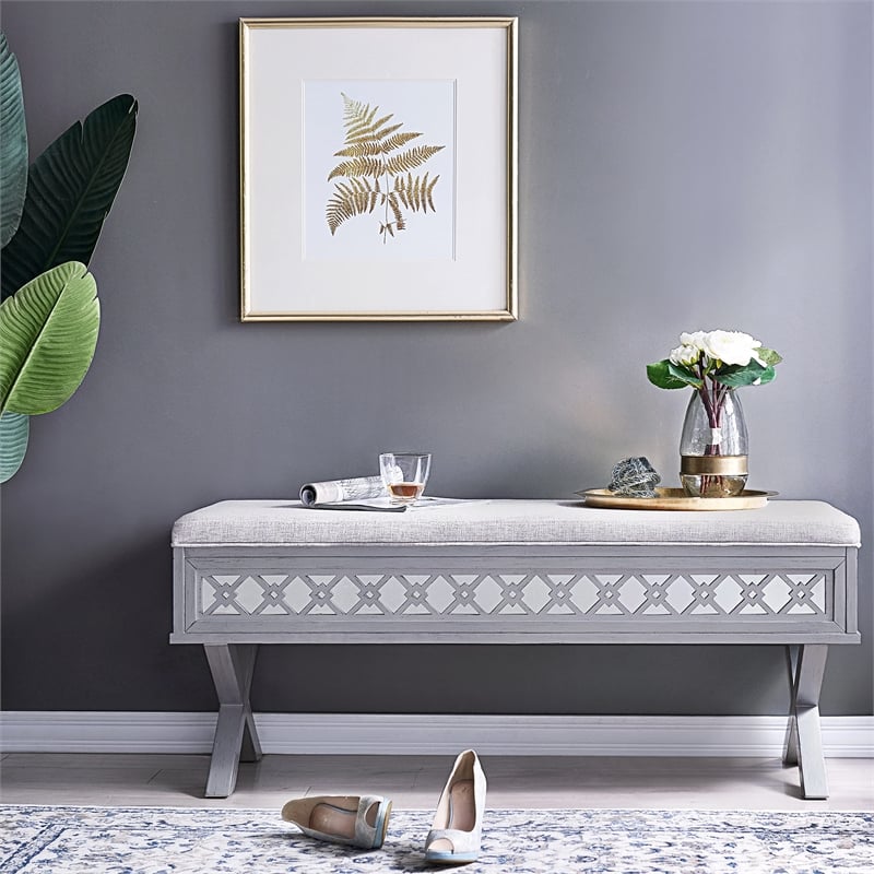 Leick Home Favorite Finds Linen Fabric Upholstered X-Base Bedroom Bench