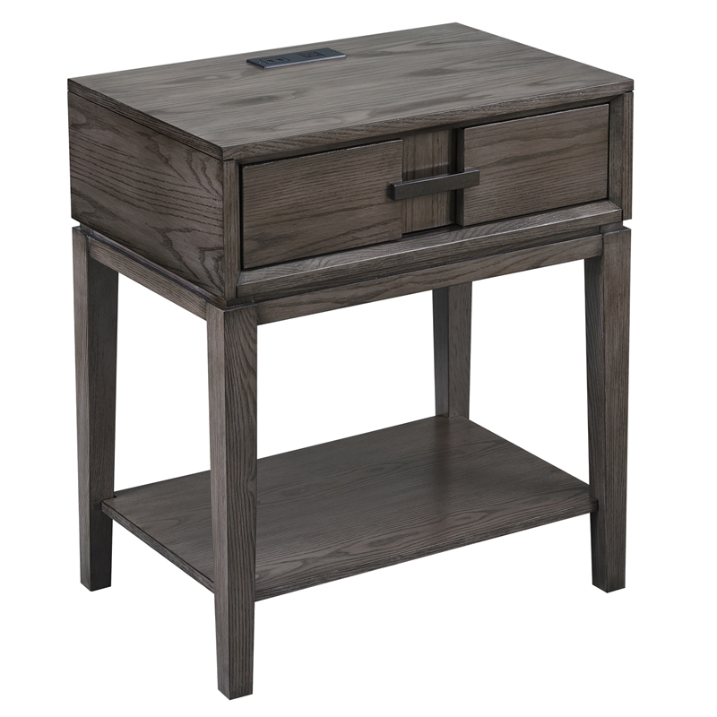 Leick Home Recessed Drawer Nightstand with Top AC/USB Charger in Oak