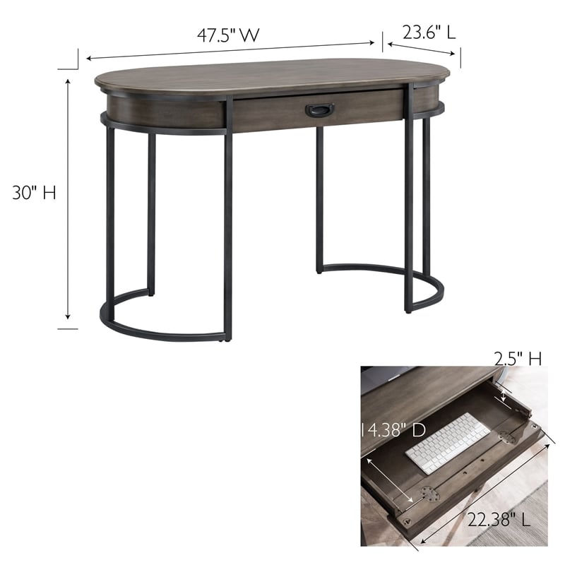 Leick Home Oval Wood and Metal Leg Home Office Desk with Drop Down Drawer in Oak