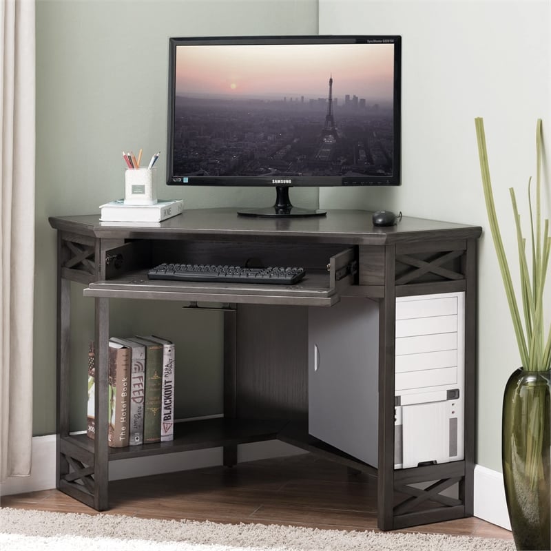 Leick Home Sturdy Wood Corner Computer/Writing Desk in Smoke Gray Oak