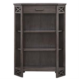 leick home riley holliday 3-shelf corner bookcase with drawer in smoke gray