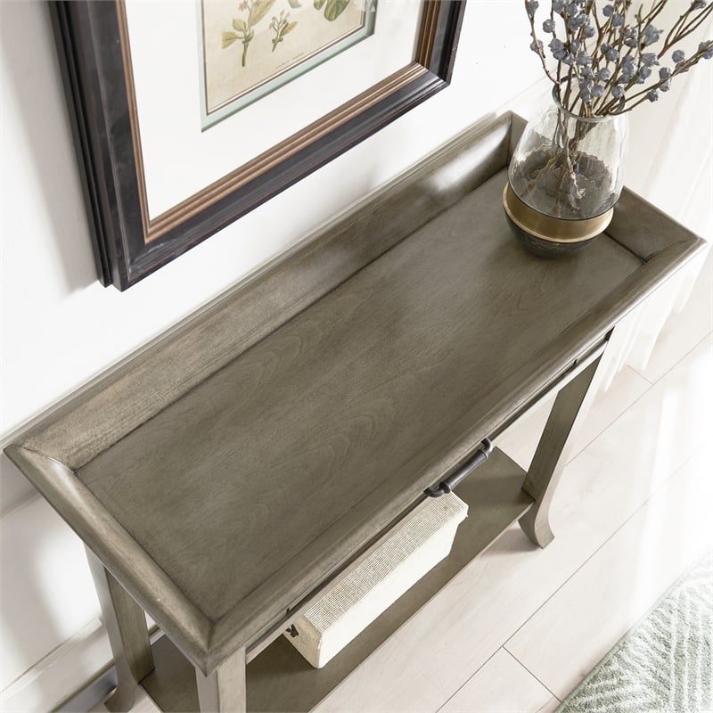 Leick Home Traditional Wood Tray Edge Console Hall Stand in Smoke Gray