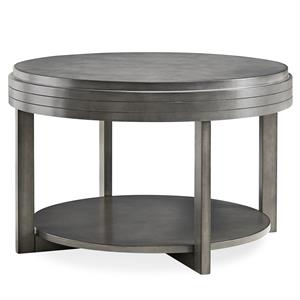 leick home round wood coffee table in smoke gray