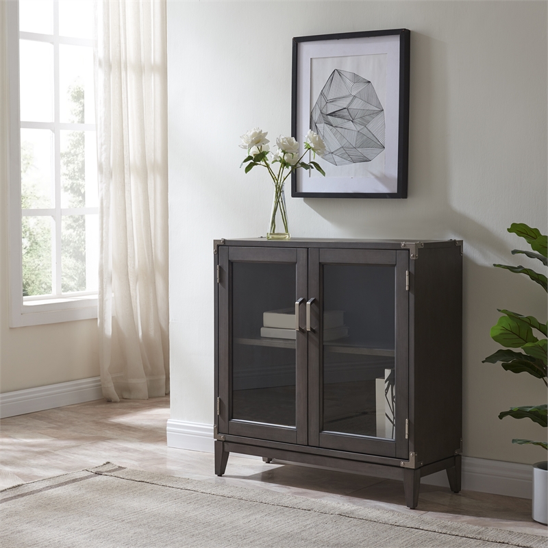 Leick Home 24010 Beckett Foyer Wood Cabinet in Gray-Anthracite/Pewter
