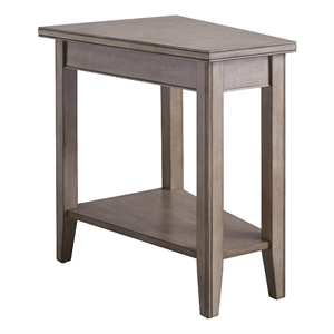 leick home 10502-gr laurent recliner wood wedge table with shelf in smoke gray