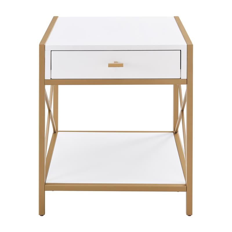 Leick Home 9206-WTGL Claudette Metal and Wood Drawer End Table in White/Gold