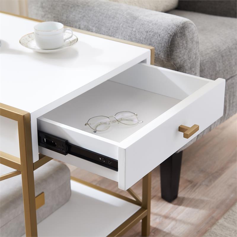 Leick Home 9206-WTGL Claudette Metal and Wood Drawer End Table in White/Gold