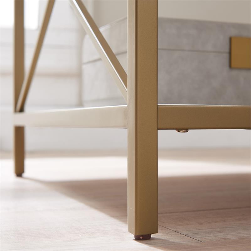 Leick Home 9206-WTGL Claudette Metal and Wood Drawer End Table in White/Gold