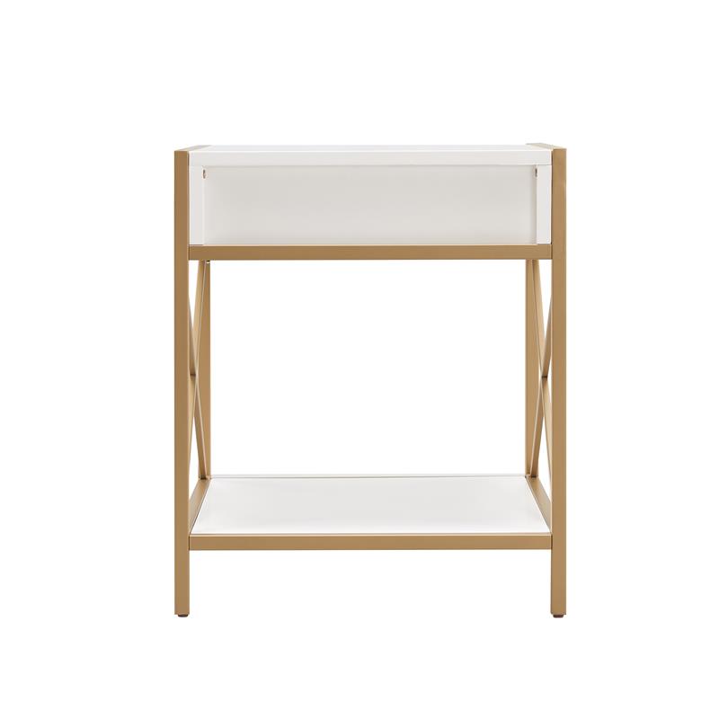 Leick Home 9206-WTGL Claudette Metal and Wood Drawer End Table in White/Gold