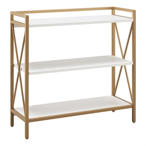 leick home 9261-wtgl claudette mixed metal and wood bookshelf in white/gold
