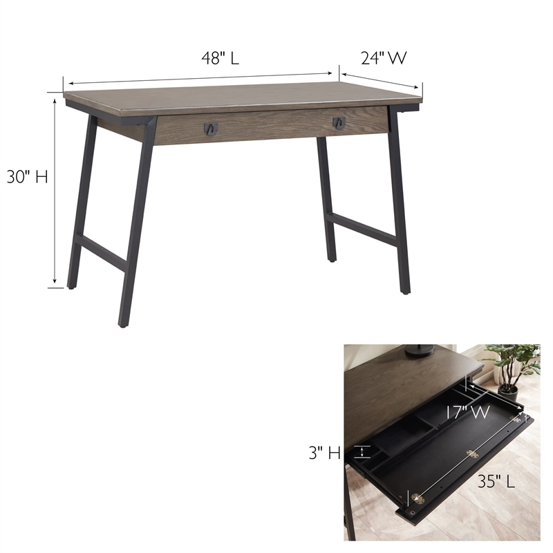 Leick Home 11400-GR Empiria Metal and Wood Computer Desk in Gray/Matte Black
