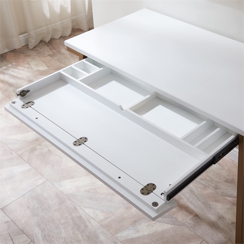 Leick Home 11400-WT Empiria Desk with Drop Front Keyboard Drawer in White/Gold