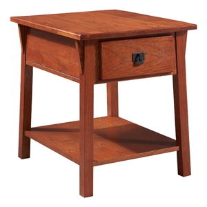 leick home wood mission locking drawer side table in russet/brown