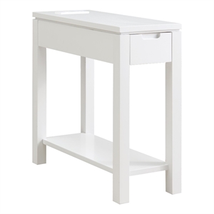Leick Furniture Cade Solid Wood End Table with Drawer and AC/USB Outlet in White