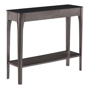 leick home 11132-gr obsidian black glass top hall console with shelf in gray