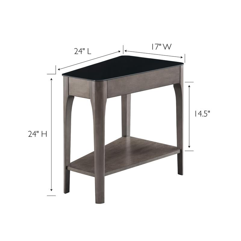 Leick Furniture Obsidian Glass Top Wedge End Table with Shelf in Gray/Black